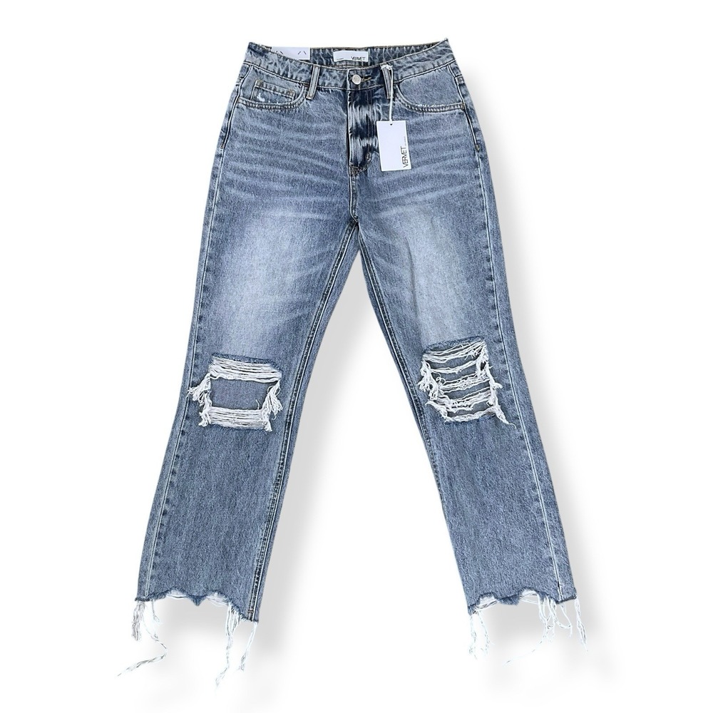 Vervet Jeans Women 26 (27x26) Blue Distressed High Waisted Fray Hem Ripped NWT